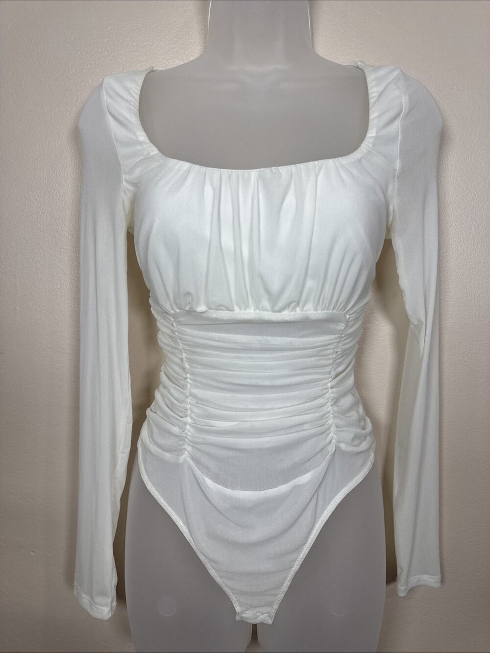 Iris Womens Top Blouse Bodysuit Mesh Milkmaid Babydoll y2K 90s Sheer M Fairy